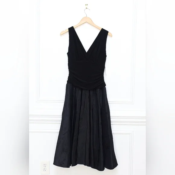 NWT Vintage Black Drop Waist Dress Embroidered Formal Prom Deadstock Size 10 90s - Picture 2 of 9